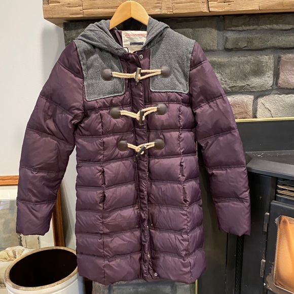 Long purple & grey winter coat jacket parka puffer - Picture 2 of 13